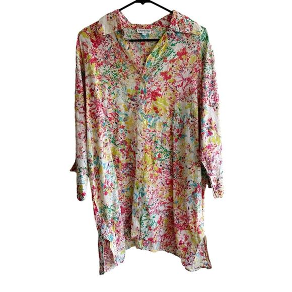 Happy Few Cotton Splatter Multicolor Button Up Tunic Oversized Top - Picture 1 of 10